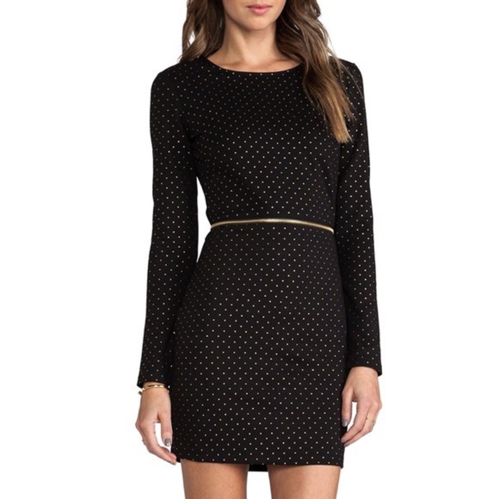 Revolve Dolce‎ Vita Black Polka Dot Mini Dress Zip Waist Detail long Slee…